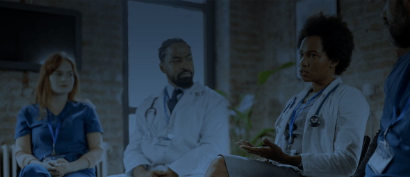 Group of doctors on group mental health therapy